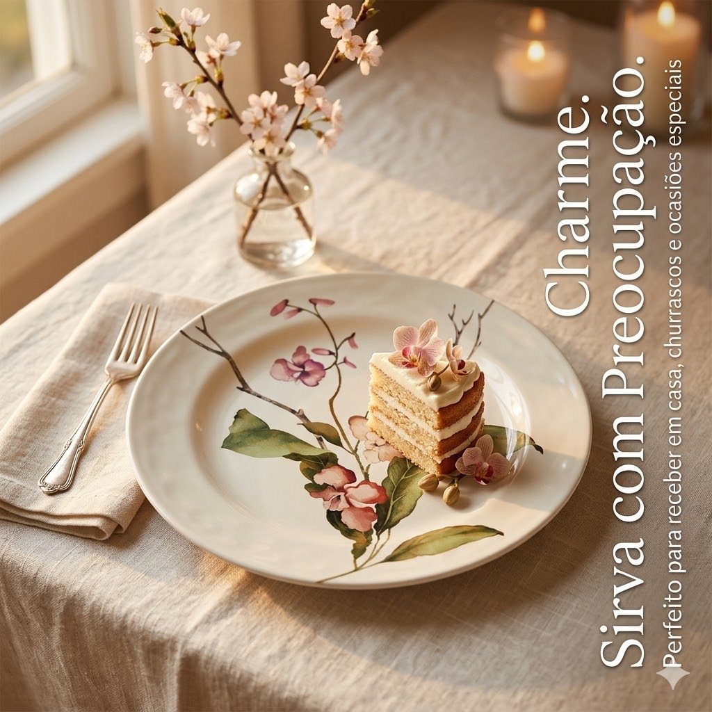 Kit Pratos 22cm Pequeno Plástico Melamina Floral Decorativo Selecione Entre 2 4 6 e 8 Unidades