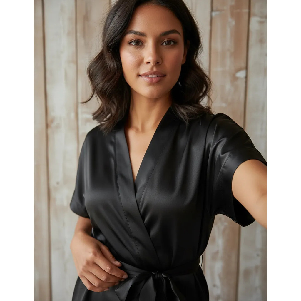 Roupao Feminino Robes Cetim Manga Curta Sem Bordado