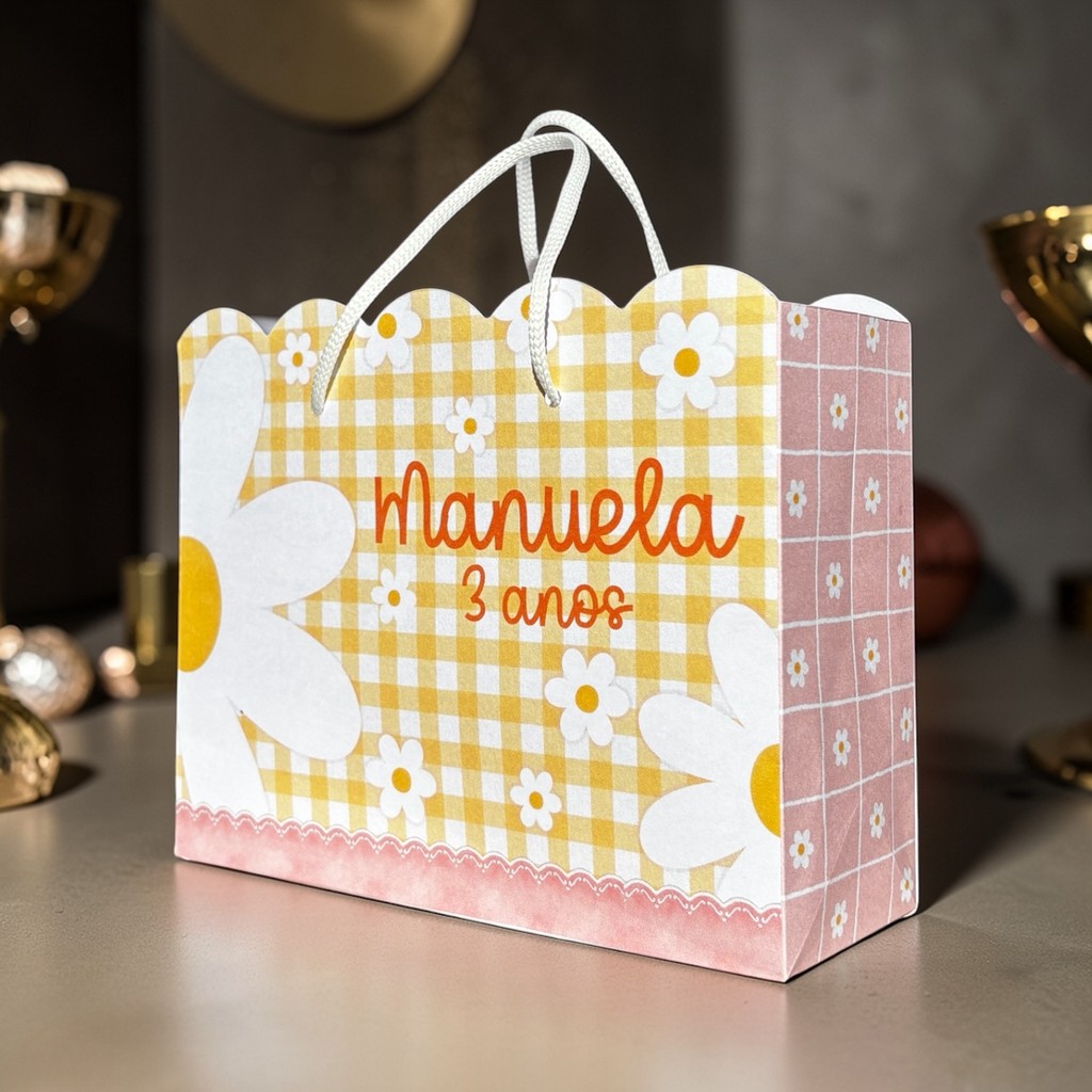 Sacolinha Surpresa Personalizada Jardim das Margaridas (Pegue e Monte) Lembrancinha Festa Infantil Nome e Idade