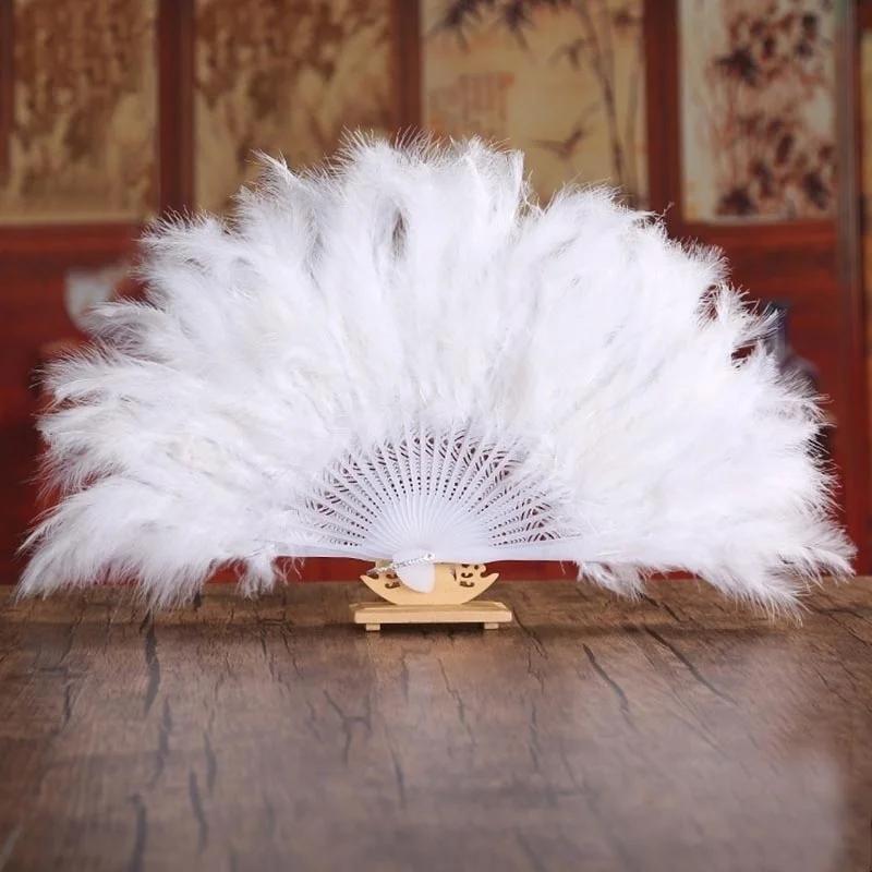 Macio Fofo Senhora Burlesco Casamento Mão Fantasia Vestido Traje Dança Pena Ventilador Portátil Decoração Chinesa Para C