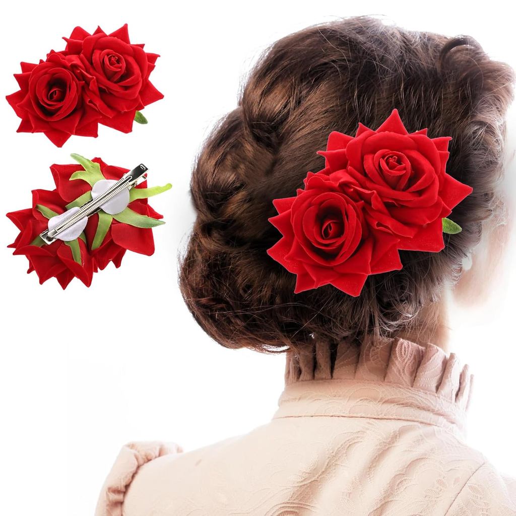 Rose Flower Hair Combs Red Rose Flower Bohemia Flannel Elegant Hairpins Bride Hanfu Costume Hair Clips Decor Accessories