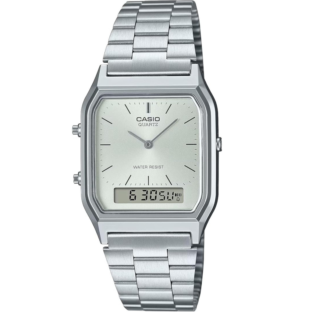 RELÓGIO CASIO MASCULINO RETANGULAR PRATA AQ-230A-7AMQYDF