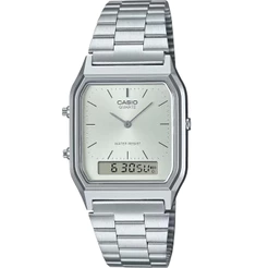 RELÓGIO CASIO MASCULINO RETANGULAR PRATA AQ-230A-7AMQYDF