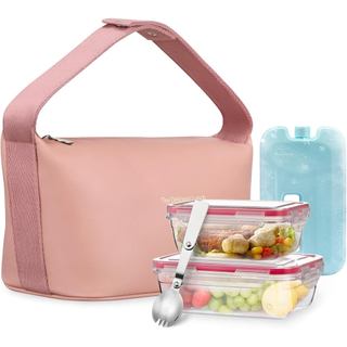 Lunch Bag Set For Women Insulated Leather Woman Lunch Bag With 2 Lunch Box Containers Spoon and Ice Pack Leakproof Reusa