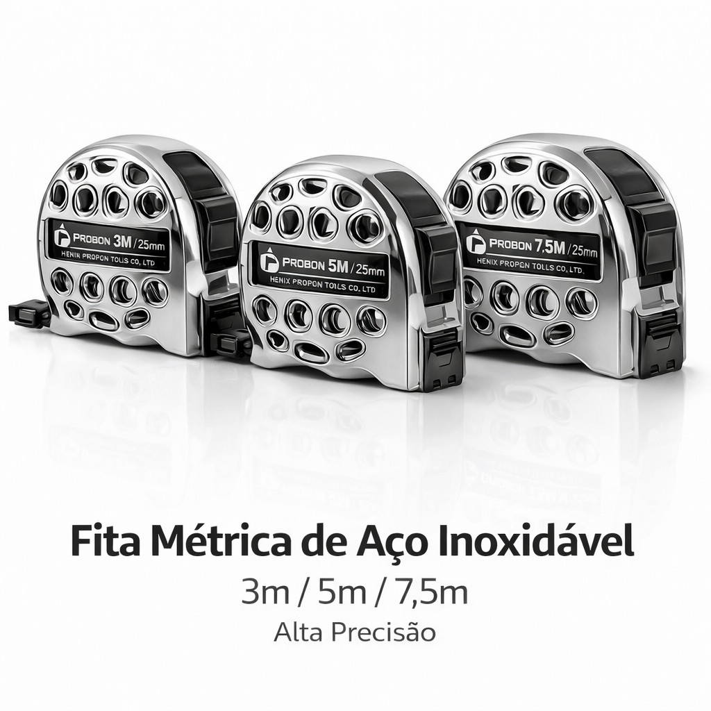 Trena Fita Métrica de Aço Inoxidável 3m 5m 7,5m Alta Precisão À Prova D’água Resistente a Impacto