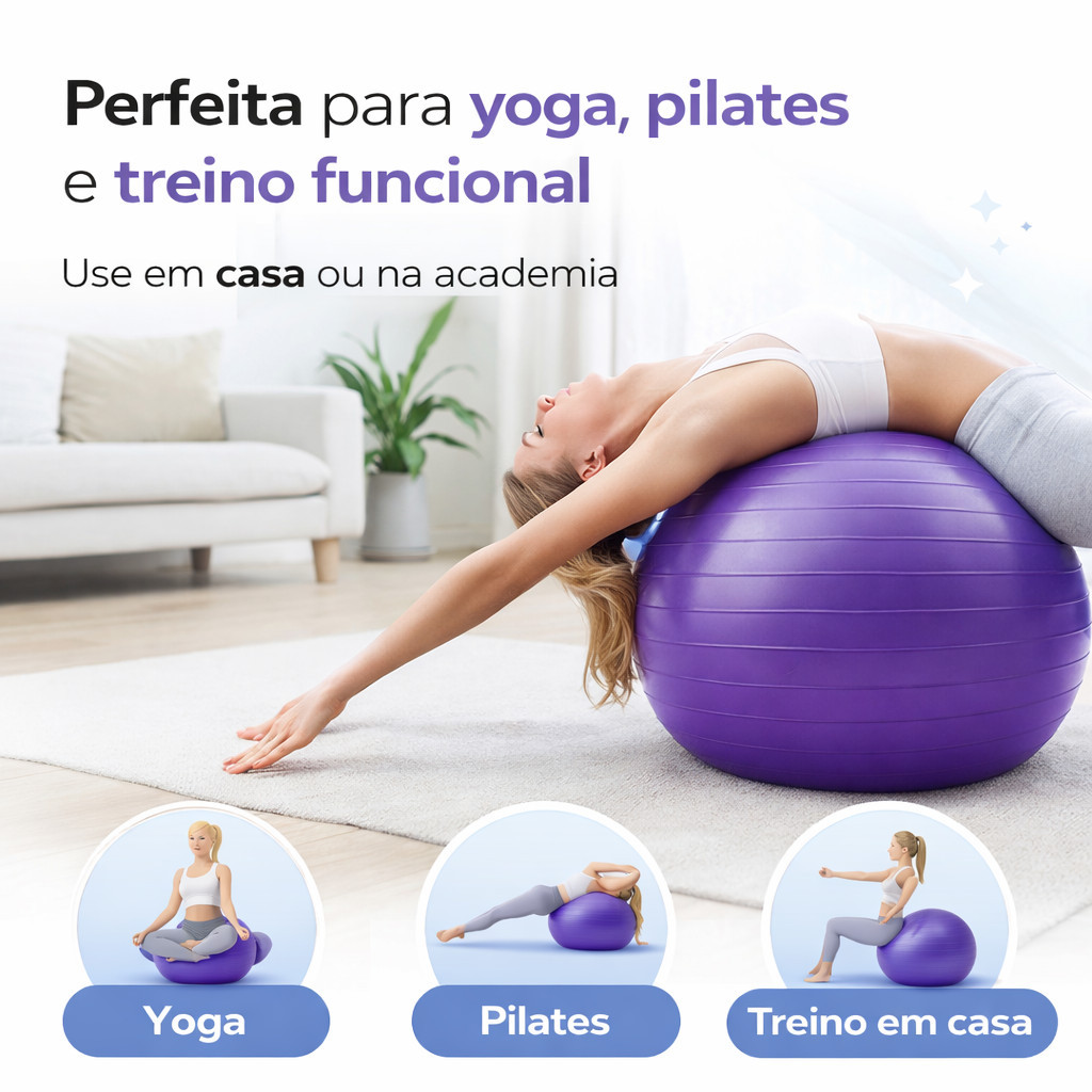 Bola de Pilates 65cm com Bomba Kit Bola Suíça para Yoga Ginástica e Exercícios XIMING