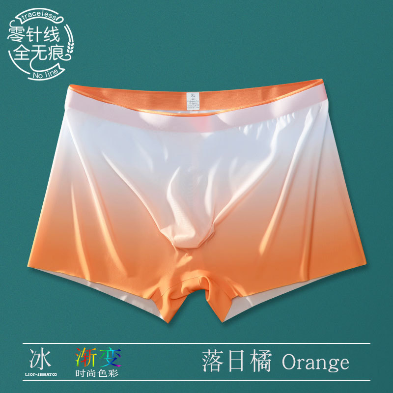 Cueca boxer masculina de seda gelada de cor gradiente, sem costura, agulha Zero elástica, tamanho grande, molde convexo 