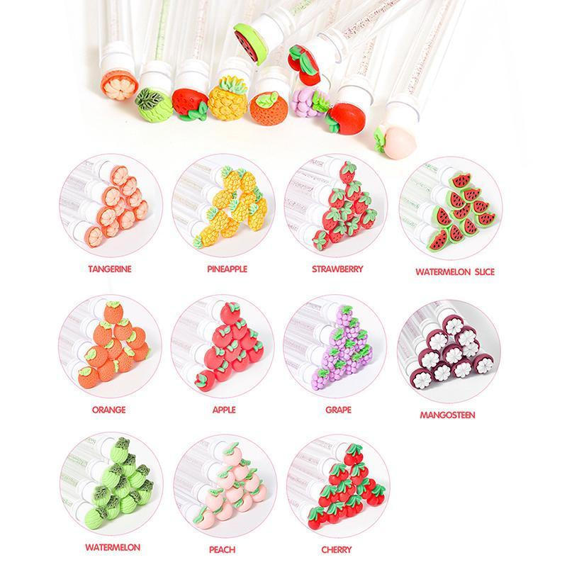 Conjunto de 10 peças Decorador Série Frutas: Escova de Máscara Reutilizável, Escova para Cílios, Escova Tubular, Escova