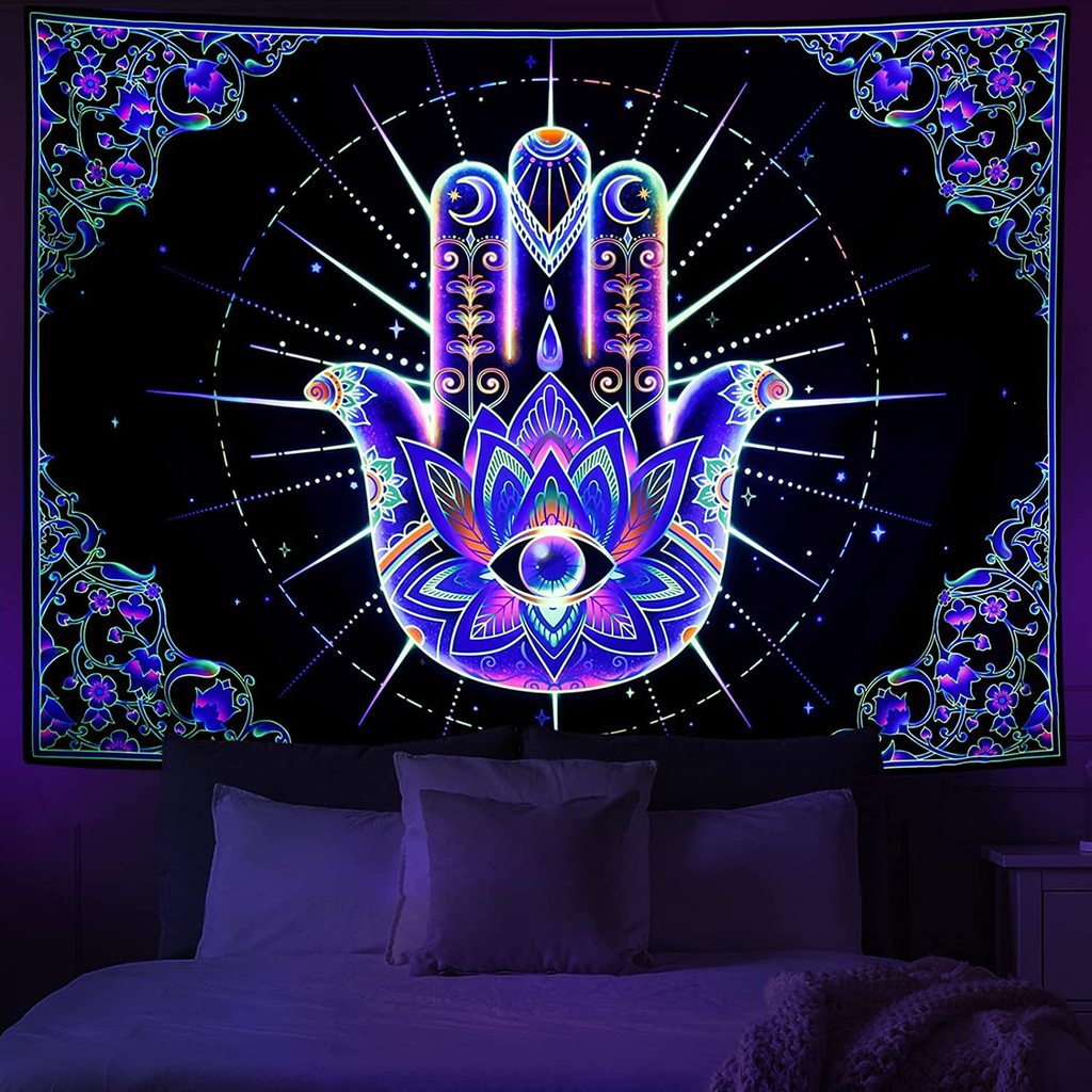 Tapeçaria fluorescente uv fluorescente Mandala onda tapeçaria de quarto doméstico