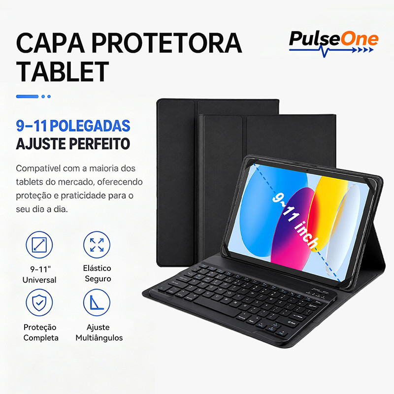 Capa Teclado Bluetooth ABNT2 Universal para 9-11" Tablet iPad /Samsung /Redmi /Lenovo (Com Ç)
