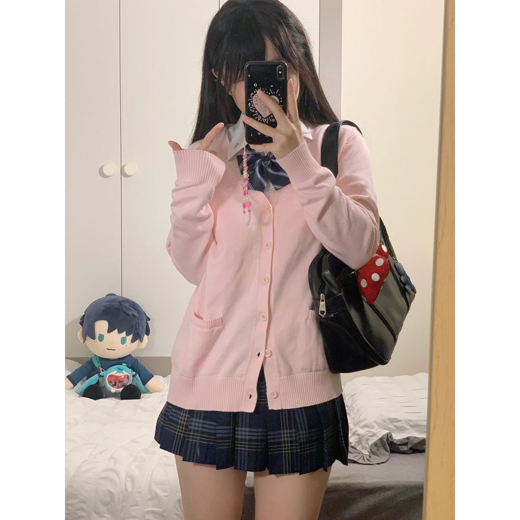 Doce batata Meow rosa jk camisola de malha Cardigan feminino estilo japonês primavera outono jaqueta estilo Preppy manga