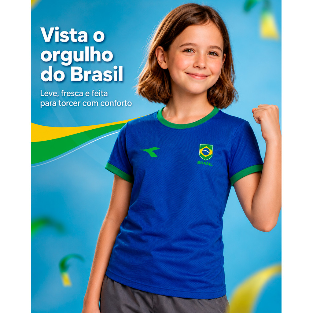 Camiseta Infantil Feminina Brasil Copa 2026 Futebol Campione Diadora Seleção Brasileira — imagem 2 de 2