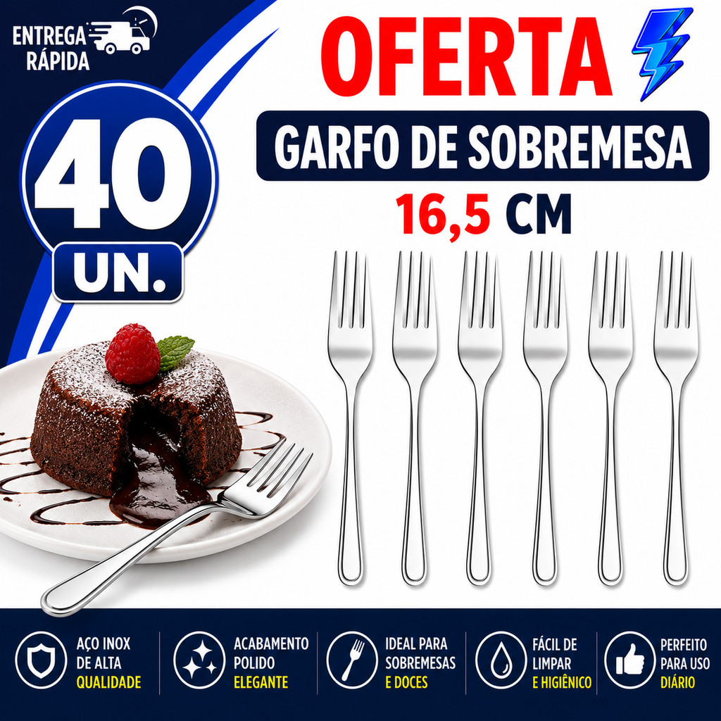 40 GARFOS SOBREMESA PREMIUM INOX UTILIDADES COZINHA RESISTÊNCIA GARANTIDA