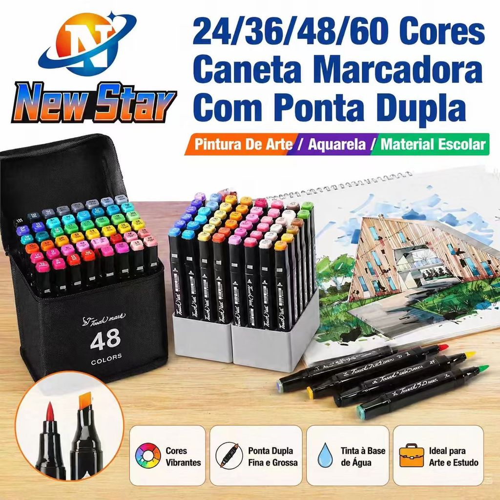 24/36/48/60 Cores Caneta Marcadora Com Ponta Dupla/Pintura De Arte/Aquarela/Material Escolar