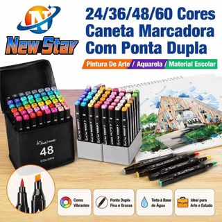 24/36/48/60 Cores Caneta Marcadora Com Ponta Dupla/Pintura De Arte/Aquarela/Material Escolar