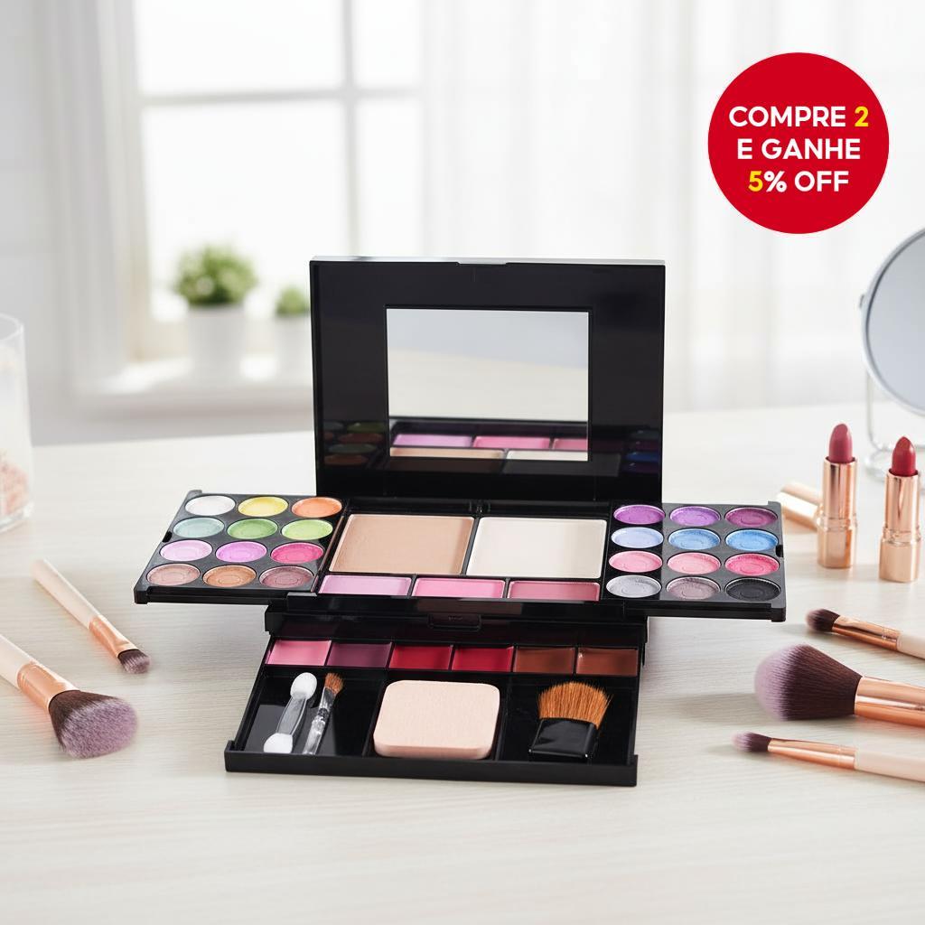 Conjunto De Paleta De Maquiagem Rosa Kit Multifuncional Profissional Com Pincéis De Esponja Para Presente De Aniversário