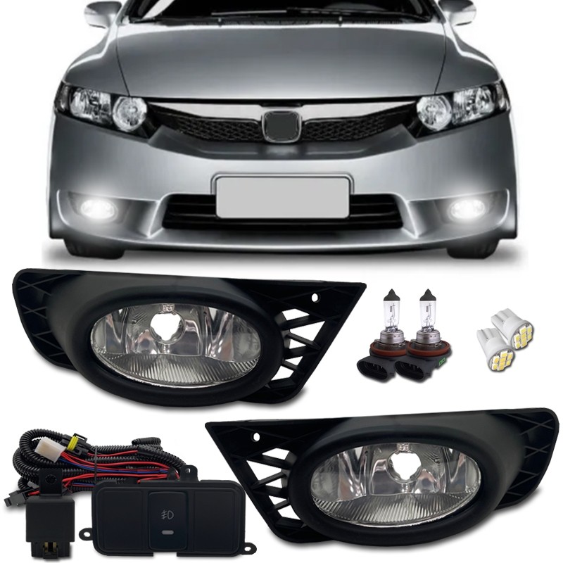 Kit Farol De Milha New Civic 2009 2010 2011 Com Lampadas E Botao Modelo Original
