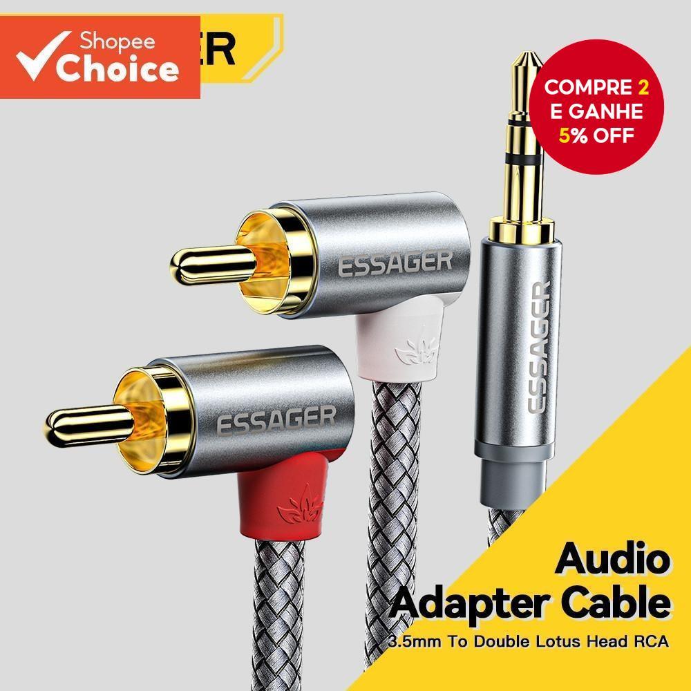 Essager Cabo RCA De Cotovelo De 3.5 Mm Para TV Caixa Alto-Falante De Home Theater Fio Jack 2 Cabos De Áudio