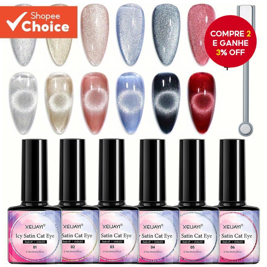 7pcs 6 Cores 8ml Efeito Camaleão Conjunto de Esmalte Gel Magnético UV Led Gato Olho Manicure Nail Art Kit