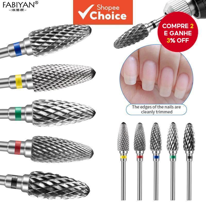 Conjunto de 5 brocas de tungstênio em formato milho, ideal para manicure e limpeza de cutículas, compatível com FABIYAN.