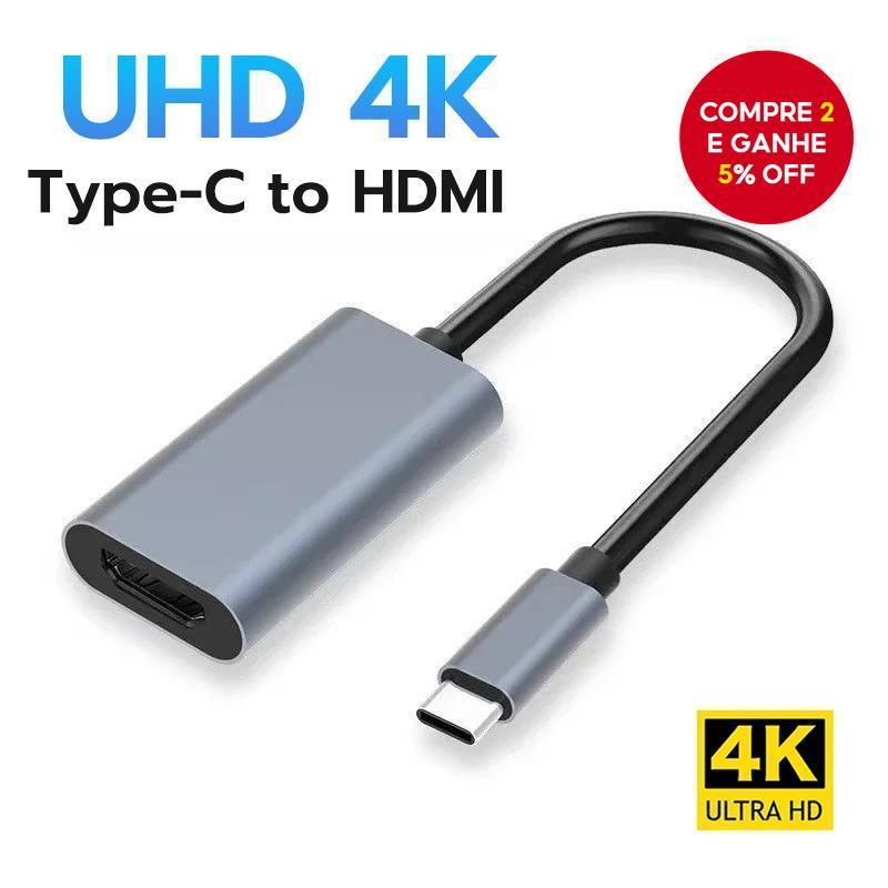 Cabo Adaptador Conversor Tipo C Fêmea para 4K HDMI para MacBook, PC, Laptop