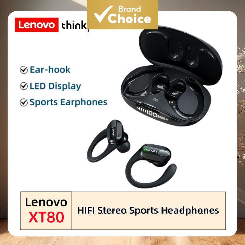 Fones de ouvido esportivos Lenovo XT80 sem fio com gancho para as orelhas, microfone, display de LED de energia, som