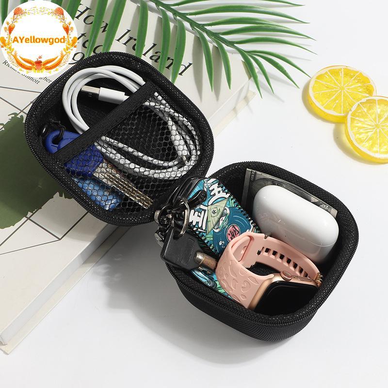 AYellowgod Portátil Mini 3C Casca Dura Gadgets Digitais Saco De Armazenamento Couro Artificial Fone De Ouvido Carregador