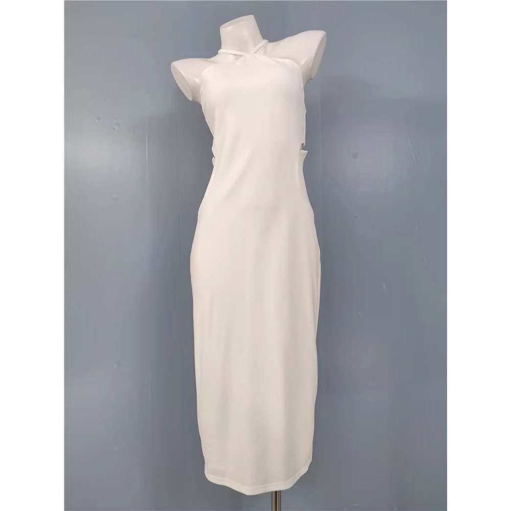 Pedido de comércio exterior R Home Show Branco Sling Wrap Hip Halter Vestido Feminino Slim-fit Cintura Design Dividido C