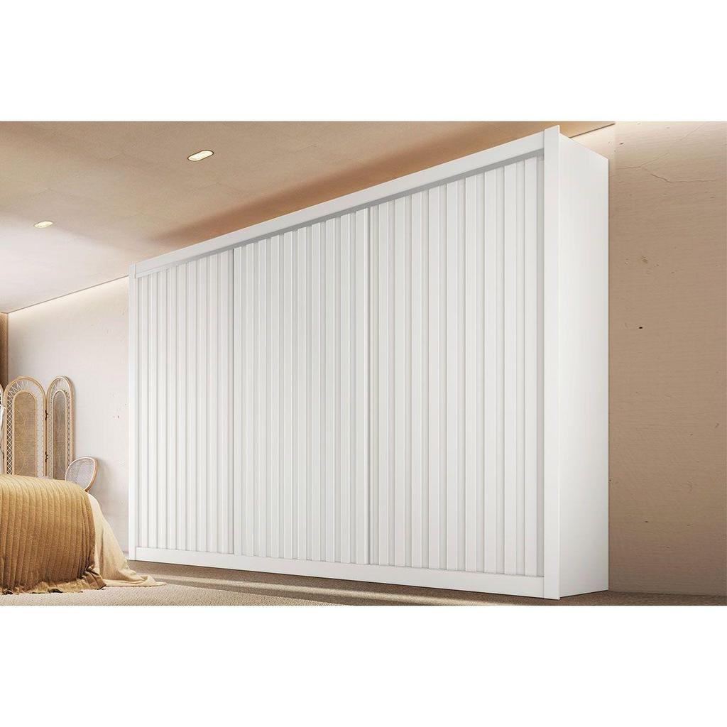 Guarda Roupa Casal 3 Portas Ripadas e 6 Gavetas York Branco - Europa
