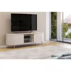 Rack Bancada p/ TV até 65 Pol Adele c/ 2 Portas 180x57cm Off White/Off White - DJ Móveis