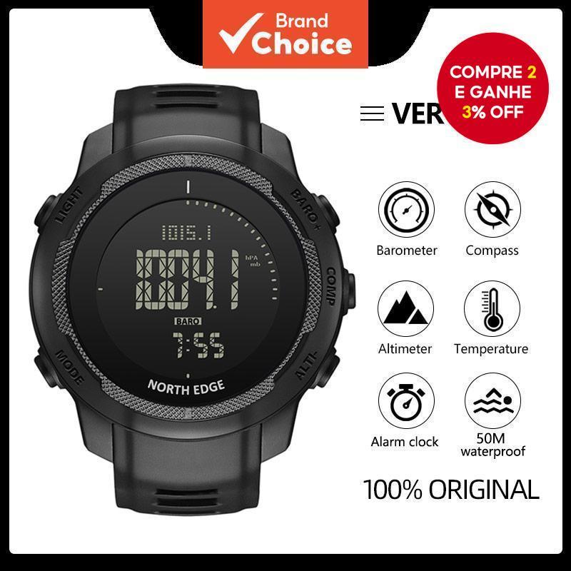 North Edge Vertico Relógio Esportivo Digital Masculino Fibra De Carbono Bússola Tática Altímetro Barômetro 50m À Prova D