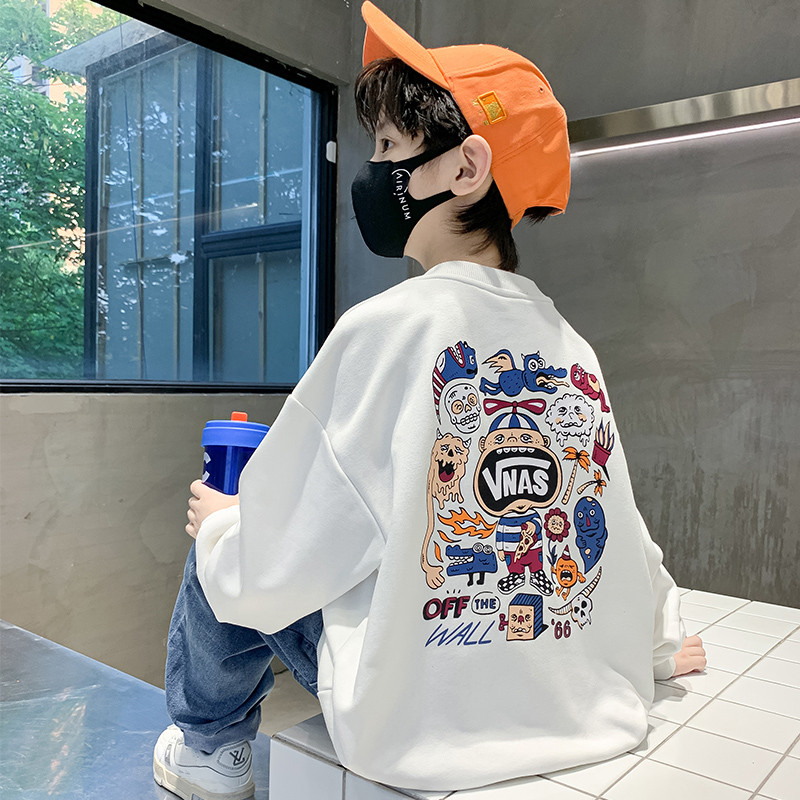 Meninos primavera moletom 2026 novo estilo influenciador legal bonito manga comprida camiseta médio grande crianças moda
