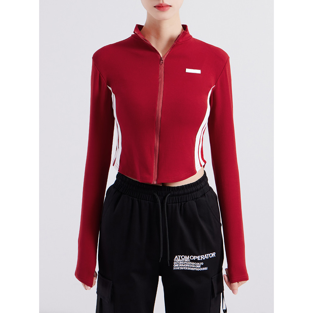 Outono inverno escovado Angola vermelho mais magro olhar esportes curto manga longa jaqueta superior ginástica Cardigan 