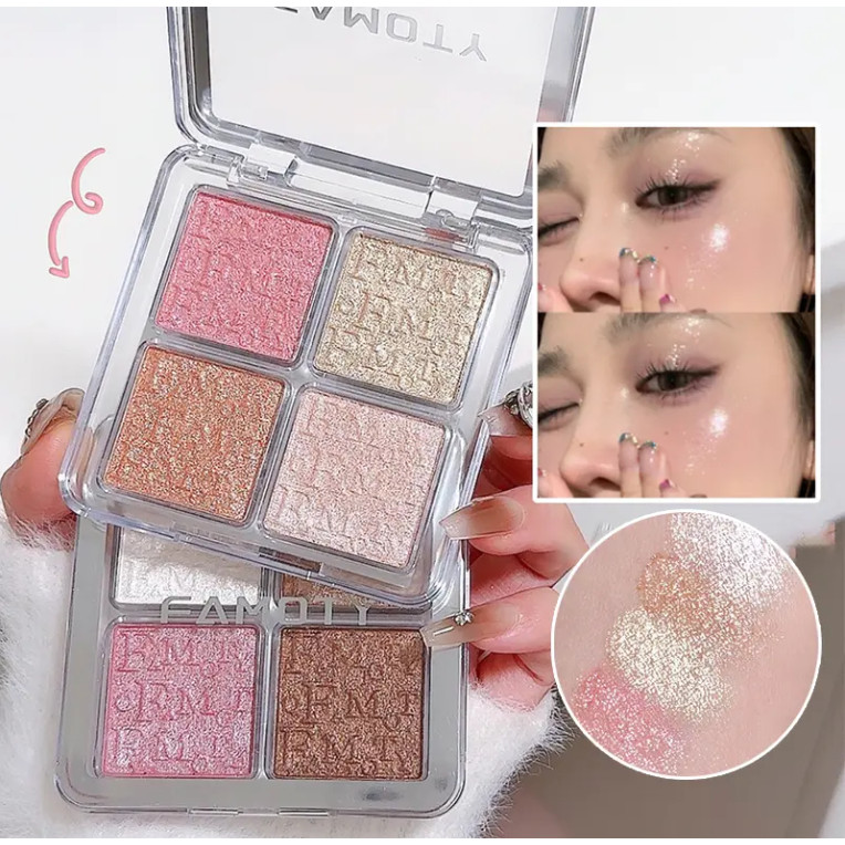 Paleta De Iluminador Facial De 4 Cores , Pó Assado Suave Com Brilho Perolado , Maquiagem Iluminadora Brilhante E Duradou