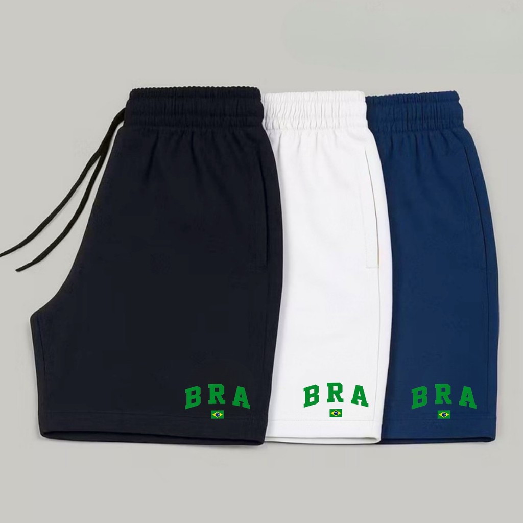 Kit 3 Shorts Tactel Masculino Brasil Seleção Futebol Academia Esporte Bermuda Elastano Leve