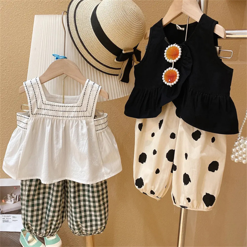2026 meninas verão versão coreana moda roupas infantis Suspender terno novo estilo moda infantil Bloomers bebê terno de