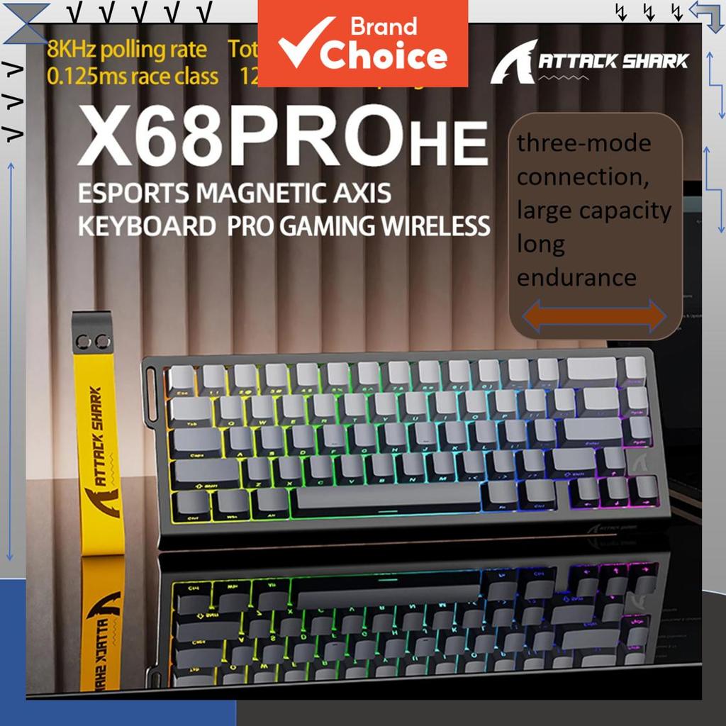 Teclado Magnético de Eixo ATTACK SHARK X68PROHE para eSports, com taxa de polling de 8 kHz, área total de 0,01 mm, taxa