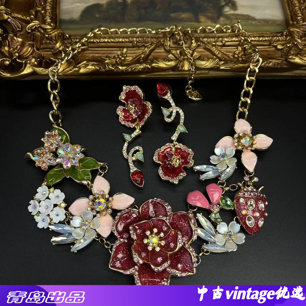 Vintage Medieval BJ colar grande coleção gotejamento esmalte grande néctar vermelho favo de mel diamante colar doce exag