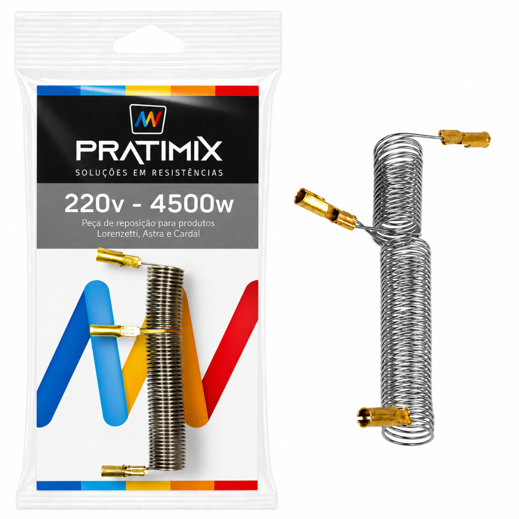 Resistência 220v 4500w Compatível com Chuveiros Max Ducha Lorenzetti, Astra Ducha e Cardal Suprema Tipo L Pratimix 3T