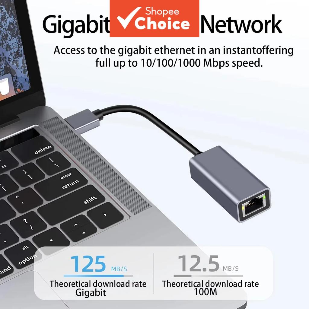 Adaptador Ethernet 100Mbps USB 2.0 Tipo C para RJ45, Placa de Rede Android, Cabo de Internet para MacBook, PC, Windows