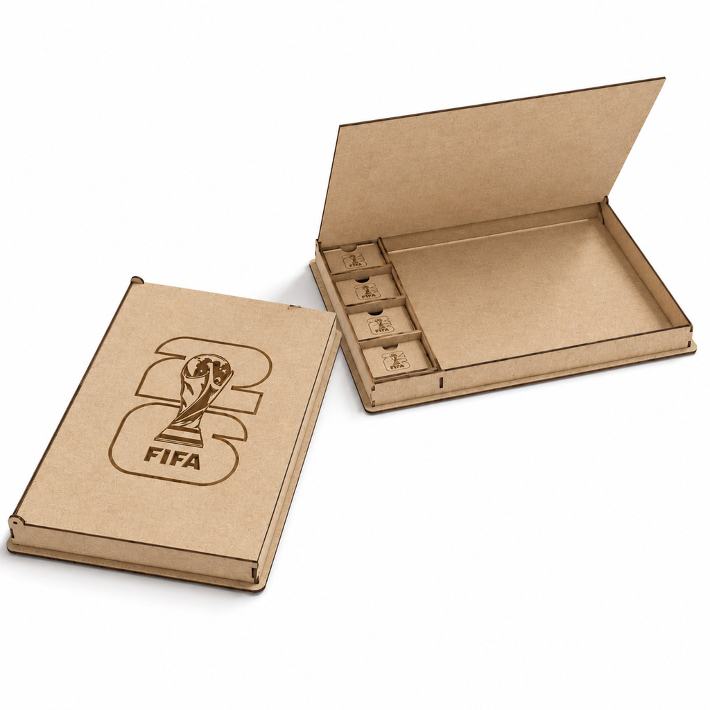 Organizador Porta Album Figurinhas Copa 2026 MDF | Caixa Organizadora MDF | Coleção Album da Copa do Mundo FIFA 2026