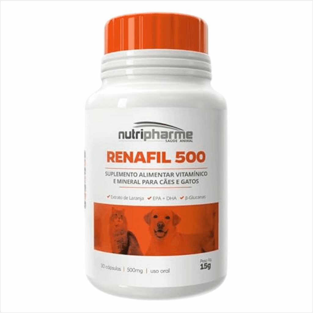 Suplemento Alimentar Renafil 500 Suporte Renal Para Cães E Gatos 30 Cápsulas