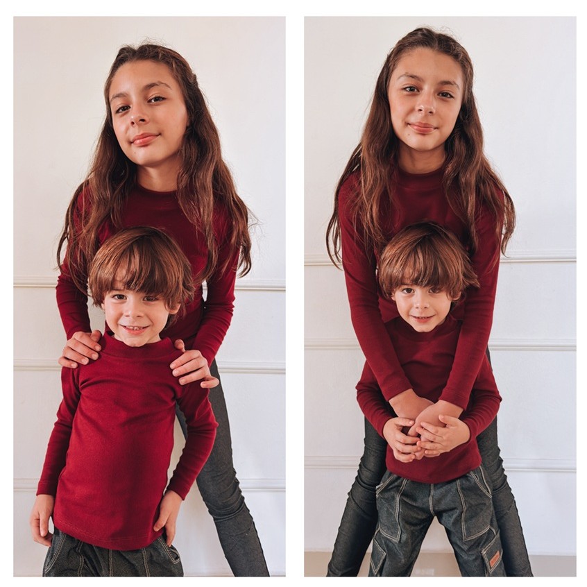 BLUSA GOLA ALTA INFANTIL JUVENIL MANGA LONGA FRIO SEGUNDA PELE MARSALA