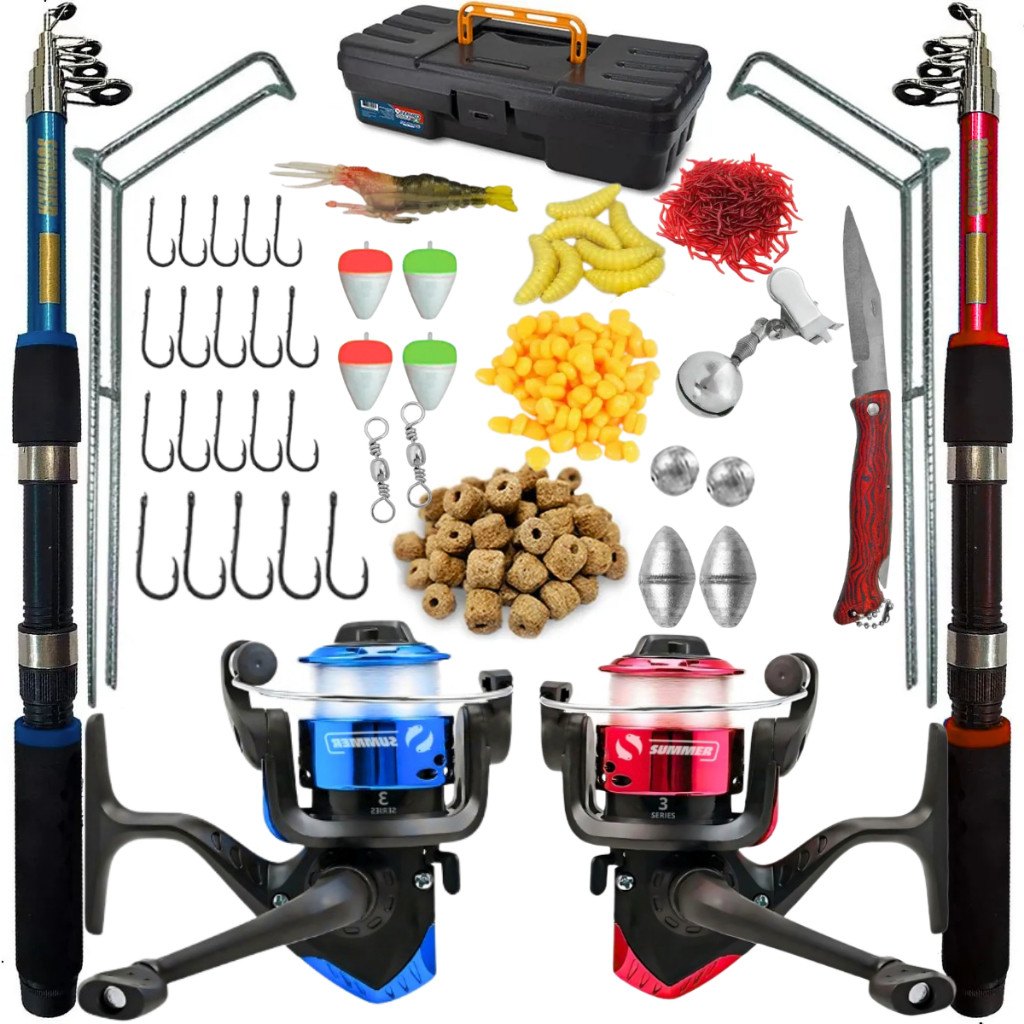 Kit De Pesca Completo Barato 2 Vara 2 Molinete 10kg Com Item