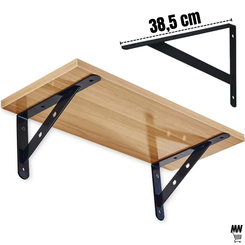Kit 2 a 12 Suportes Mão Francesa Preta 38,5cm Canto Tábua Cantoneira Reforçada Preto