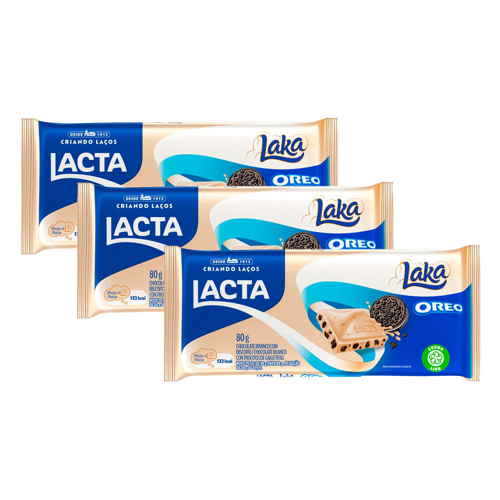 Kit 3 Chocolate Branco Laka Oreo 80g