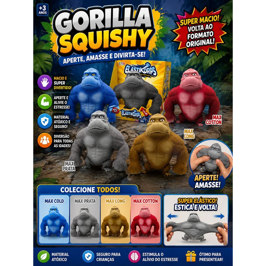 Boneco Squishy Toy Rongee Kong Indestrutível Gorilla Anti Estresse
