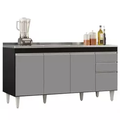Balcão Gabinete com Pia Inox 160cm Arkansas Preto/Cinza - Lumil