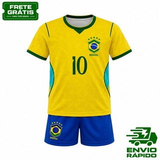 Kit Conjunto Camisa e Short do Brasil Infantil Juvenil AMARELO 2026 | TAMANHO 2 AO 14 | ENVIO RÁPIDO