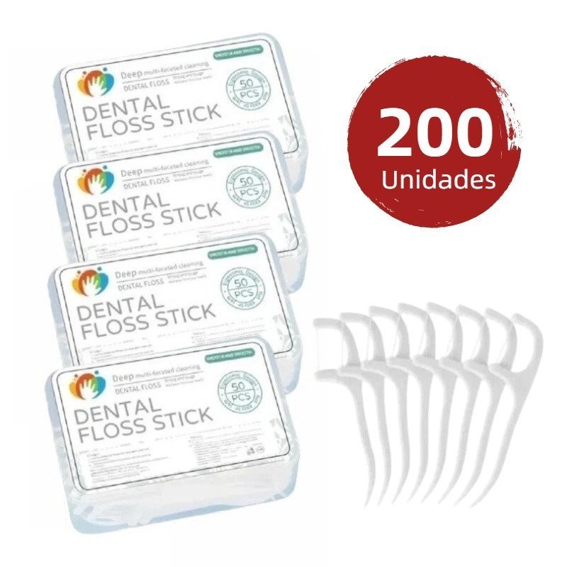 200 Unidades de Fio Dental Com Haste,Limpador Dental Descartável Com Estojo De Viagem, Higiene Bucal